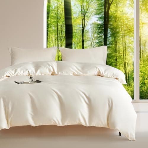 DCSKY Twin Size Duvet Cover Set 2-Piece - 100% Lyocell Tencel Bedding Set, Silky Smooth & Hypoallergenic, Temperature Regulating for Hot Sleepers (Beige, 68x90 Inches) - Image 1