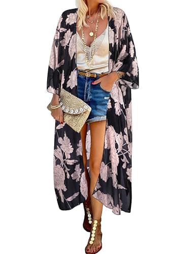 MayBuy Womens Kimonos Long Swimwear Coverup Summer Open Front Boho Lightweight Cardigan Flowy Hawaiian Cover up - Image 1