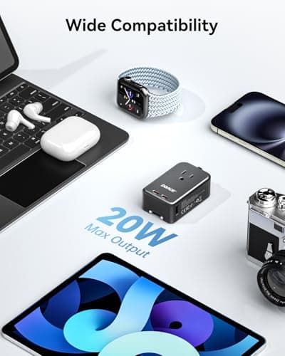 DOACE Pico Travel Adapter PD 20W, 5-Port Universal Power Adapter 1 AC, 2 USB C and 2 USB-A, International Plug Adaptor Worldwide for US to European UK Italy Spain New Zealand Over 200 Countries - Thumbnail 6