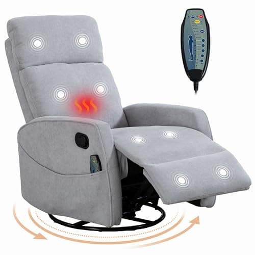 Fachmaih Manual Rocking Chair Nursery with Massage and Heat for Adults Comfy High Back Swivel Gilder Rocker Recliner for Bedroom Living Room - Thumbnail 3