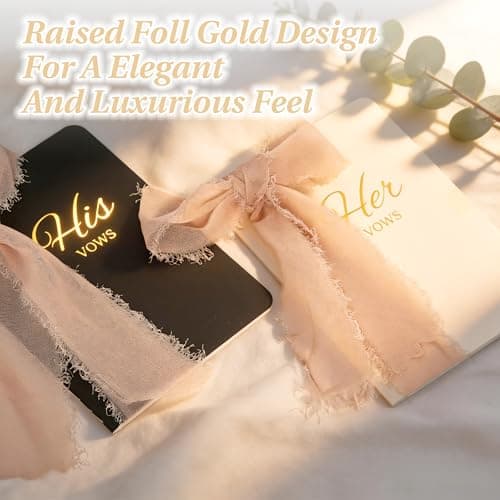 Wedding Vow Books His and Hers, Soft Touch Cover with Ribbon & Gift Box, 28 Lined Pages, Premium Elegant Keepsake for Bride & Groom Ceremony, Wedding Gift & Registry Must-Haves (Black & White) - Thumbnail 5