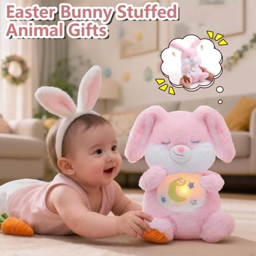 Breathing Stuffed Animal, Soothe Snuggle Pink Easter Bunny Stuffed Animal for Anxiety Adults and Kids, Volume Control Soothing Bunny Plush with Realistic Breathing and Lights, Easter Basket Stuffers - Thumbnail 2