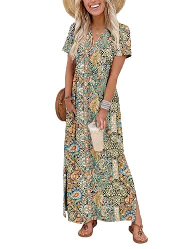 OFEEFAN Boho Dresses for Women 2026 Summer Sundresses with Pockets Maxi Dress Spring Vacation Travel Outfits Flowy Semi Formal Clothing XL - Image 1