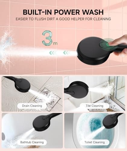 SunCleanse Filtered Shower Head with Handheld, 9-Spray Setting Detachable Showerhead with Filters, Shower Head for Hard Water - Filtered Chlorine, Improve Skin and Hair Texture, Black - Thumbnail 5