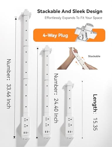 Blueera 2 Pack Electrical Outlet Extender Stick Features USB-C, 2 USB-A, 2AC Outlets, 17"-36" Extandable Stick Access Hard-to-Reach, 4-Way Wall Plug Power Socket Extender Behind Couch, Nightstands - Thumbnail 3