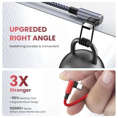 USB A/C to USB C Right Angle Cable, 90 Degree Type-C Braided Charging Cord 5FT, 4 in 2 USB Charging Cable,Universal Phone Charger Cord with Type-C,Micro USB,IP Port for iPhone17/16 Android Phones Pad - Thumbnail 2
