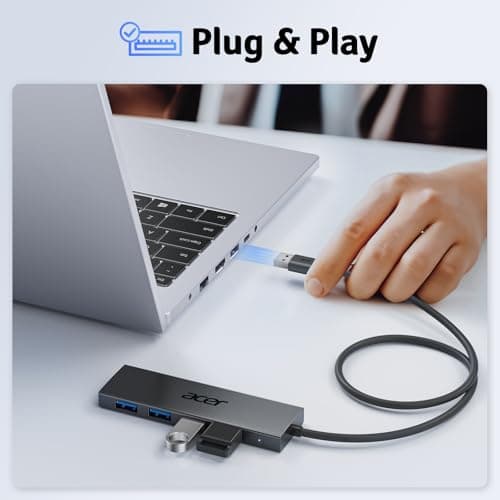Acer USB Hub 4 Ports, Multiple USB 3.0 Hub, USBA Splitter for Laptop with Type C Power Port, Extender for A Port Laptop, PC, Desktop and More (2ft) - Thumbnail 4