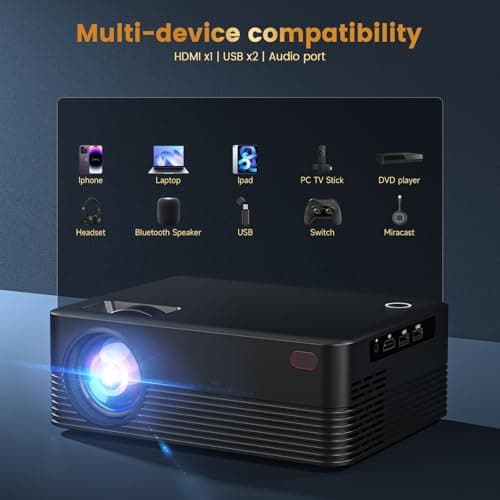 Projector with WiFi and Bluetooth, Native Full HD 1080P Bluetooth Mini Projector,8K Support,Video Projector for Home Theater, Compatible with Smartphone, HDMI, USB, AV, Fire Stick, PS5 - Thumbnail 3