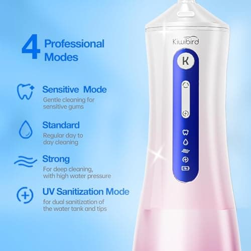 Water Dental Flosser Cordless with UVC Light, 3 Modes Portable Oral Irrigator, IPX7 Waterproof, 300ML Tank, Electric Teeth Cleaner for Tonsil Stones, Home & Travel Use - Thumbnail 5