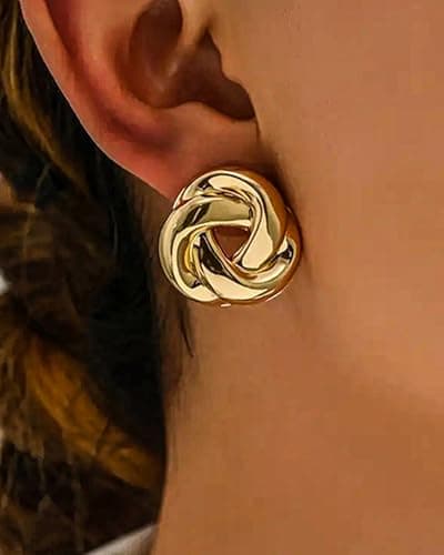 UANNEAU Gold Chunky Earrings for Women Trendy, 14K Gold Plated Dainty Blod Kont Earrings Statement Minimalist Hypoallergenic Earrings - Thumbnail 4