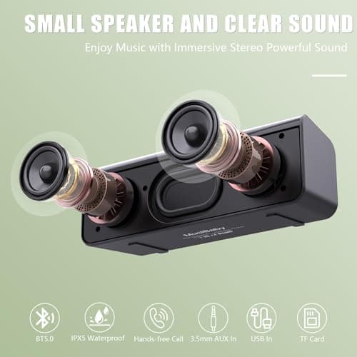 Musibaby Small Bluetooth Speaker, Gifts for Women Mothers Mom Wife Her Waterproof Portable Speakers Wireless with Stereo Sound, Dual Pairing, 24HRs Playtime, for Home/Party/Outdoor (Black) - Thumbnail 2