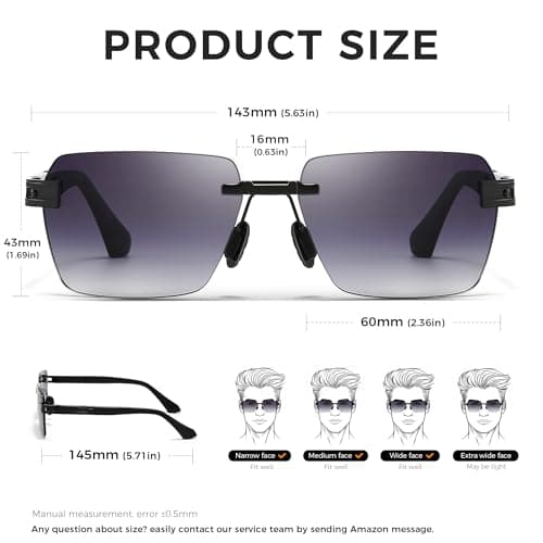 SUNGAIT Rimless Rectangle Sunglasses Square Frameless Shades for Men Women Y2K Vintage Retro UV Protection (Black/Grey Gradient Lens) SGT722-HH - Thumbnail 5