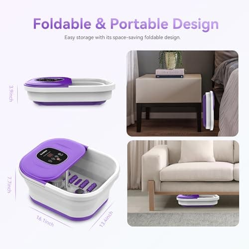 CuPiLo Foot Spa Bath Massager with Heat, Collapsible Foot Massager Spa Soaking Tub with Bubbles, Red Light, Pumice Stone, Shiatsu Massage Rollers, Pedicure Foot Spa for Relaxation, Gifts(Purple) - Thumbnail 6