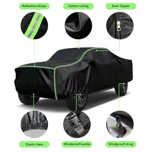 YIONCIO Car Cover for Toyota Tacoma Pickup Truck 2005-2023 – Durable 210D Oxford Fabric, Waterproof & UV-Resistant, All-Weather Protection with Windproof Straps and Reflective Details - Thumbnail 2