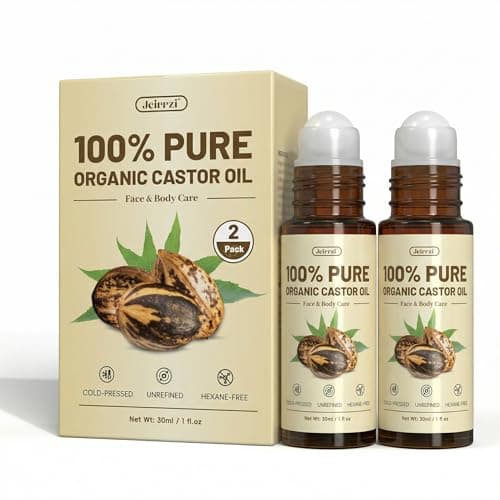 Jeirrzi Organic Castor Oil Roll-On | 100% Pure for Skin, Face, Brows| Hexane-Free,Cold Pressed Glass Bottle Mess-Free Dual Applicator (One for Face, One for Body) 2 x 1fl oz - Image 1