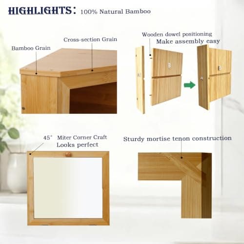 SEGGDFQ Corner Bread Box for Kitchen Countertop, 100% Natural Bamboo, 2-Tier Wooden Bread Storage Cabinet, Fresh Bread Keeper with Clear Door for Small Kitchens, RV And Camping - Thumbnail 4