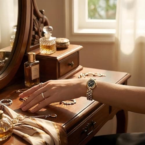 Diaofendi Women’s Gold Quartz Watch Updated Small Luxury Wristwatch with Stainless Steel Band, Stylish Casual Bracelet, and Included Tools (Gold-Black Surface) - Thumbnail 5