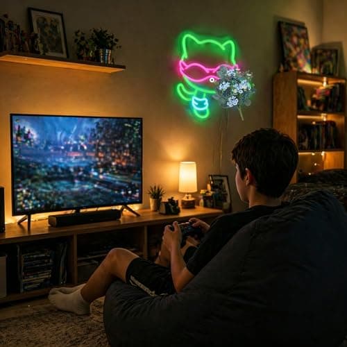 Neon Sign, FPLL Dimmable Neon Signs for Wall Decor, Cute Green LED Light up Cat Signs for Man Cave, Bedroom, Party, Game Room & Home Decor, Led Sign USB Power - Thumbnail 4