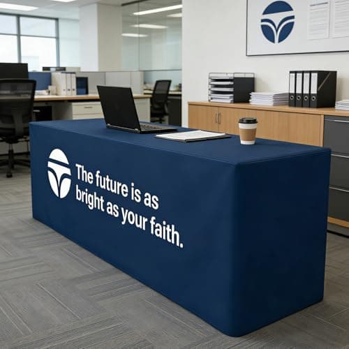 YOUYINYOU Custom Table Cloth 4/5/6/8/10FT Personalized Table Cloth with Logo for Business Tradeshow Company Events School Shop Church Anniversary Decoratio Other Important Events (6 FT Closed Back) - Thumbnail 6