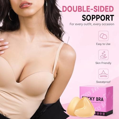 Mearter Ultra Push up Sticky Bra Pads Inserts | Double Sided Adhesive Bra Inserts | Stick on Bra for Sports Bra Swimsuit (Extra-Large, Beige) - Thumbnail 2