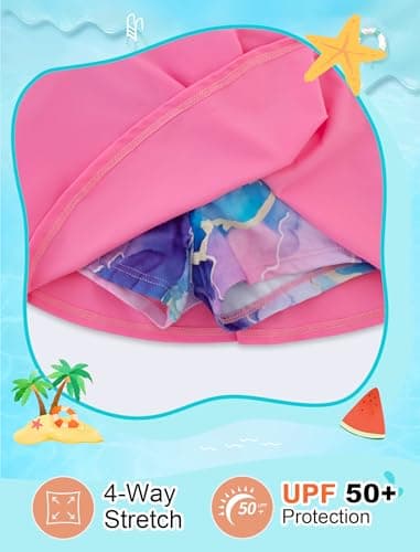 Seanrui Kids' Swimwear Rash Guard for Girls Swimsuit Long Sleeve Swimsuit Size 7 with Swim Shirt Light Pink - Thumbnail 2
