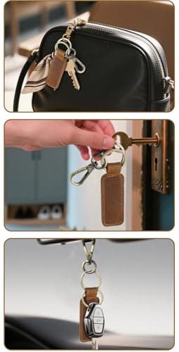 GDCELPA Leather Keychain Double Ring for Men Car FOB Keys Keyrings(Brown) - Thumbnail 3