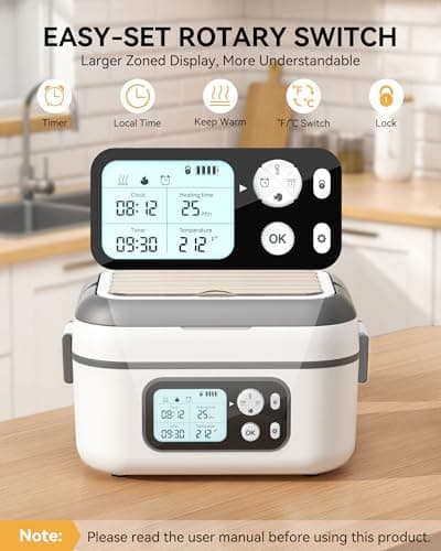 Yofidra Heated Lunch Box, Cordless 24000mAh 100W Electric Lunch Box with Smart Timer, 6.3-Cup Super Large Lunchbox for Men & Women, Portable Food Warmer with Insulated Bag for Outdoor/Office, White - Thumbnail 4