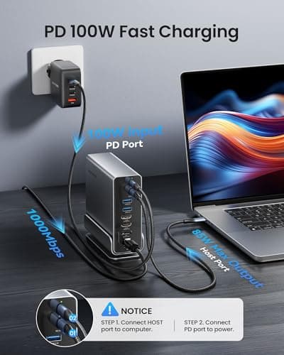VENTION 15-in-1 Laptop Docking Station Dual Monitor, 360° Roatable Triple Monitor Docking Station with 2 * 4K HDMI and 1*DP, PD 100W Charging for Laptop, 10Gbps USB Port Transfer, RJ45, Audio, SD/TF - Thumbnail 3