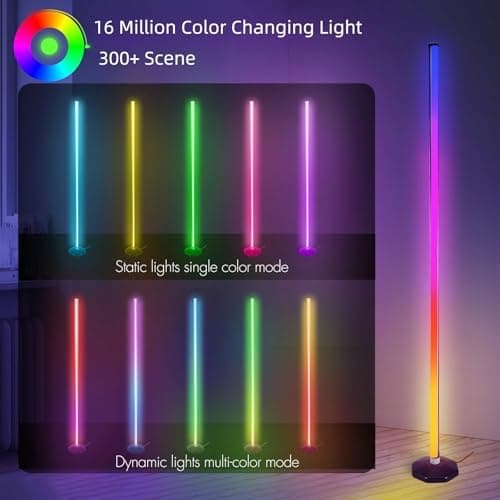 PTVGS LED RGB Corner Lamp: Smart RGB LED Corner Floor Lamp Adjustable Height with 16 Millon RGBWIC Color Changing Lights 300+ Scene,Music Sync&Timer,Ambient Lighting for Living Room,Bedroom,Game Room - Thumbnail 4