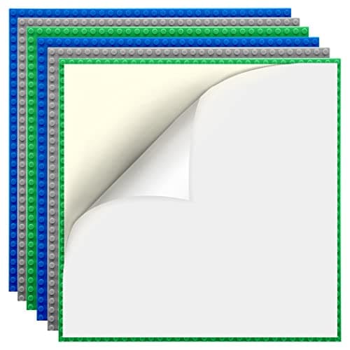 Lekebaby 6 Pack Peel and Stick Baseplates, 25.5 x 25.5 cm Classic Building Board Base Plates 100% Compatible with All Major Brands, Blue/Green/Grey