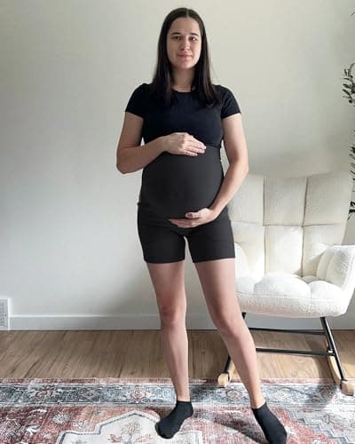G4Free Maternity Shorts for Women Over The Belly Pregnancy Summer Clothes Workout Yoga Athletic Lounge Shorts with Pockets(Black,L) - Thumbnail 4