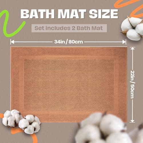 Infinitee Xclusives Premium Cotton Bath Mats for Bathroom – Pack of 2 | 34x22 Inches | Ultra Soft, Super Absorbent, Non-Slip, Machine Washable Mats (Cosmic Sand) - Thumbnail 2