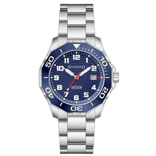 KNISKRED Sports Watch for Men with Easy Read Dial and Stainless Steel Band or Silicone Band Water Resistant (Silver Blue) - Image 1