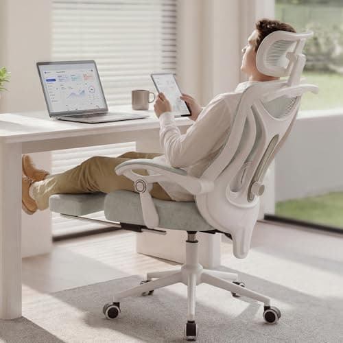 Ergonomic Office Chair with Footrest - Adjustable Lumbar Support & Headrest, 90-160° Reclining Mesh Back Computer Chair - Home Office/Gaming, 350lbs Capacity - Thumbnail 2