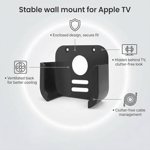 for Apple TV Mount Behind TV, TV Wall Ceiling Mounts Mount for Apple TV 4K, Compatible with All Apple TV Generations, Durable ABS with A Glossy - Black - Thumbnail 2
