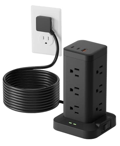 Tagzilo 15-in-1 Power Strip Tower with Surge Protector 1800J, Fast Charging Tower PD20W USB-C Ports with 12 AC Outlets, 9.8ft Extension Cord for Home Office Dorm Room, Black - Image 1