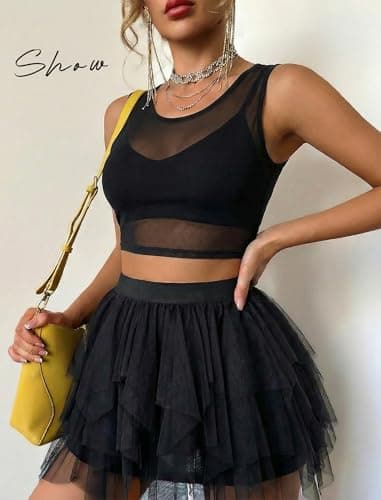 Avidlove Mesh Top Women Sexy Camisole Tank Top See Through Undershirts Going Out Black L - Thumbnail 2