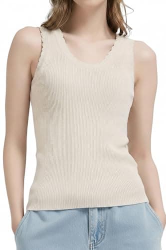 Orolay Womens Scalloped Edge Tank Tops Ribbed Sleeveless Camisole Wide Shoulder Strap Knit Cami - Image 1