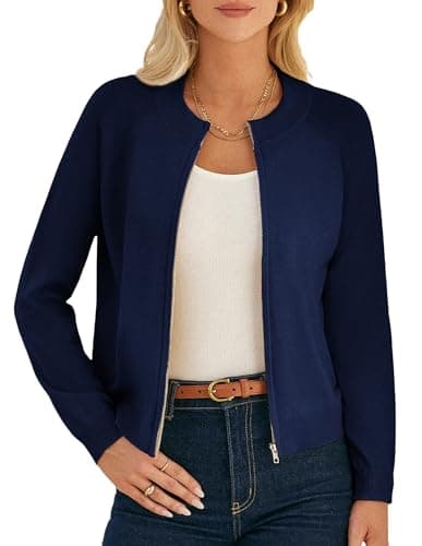 GRACE KARIN Casual Light Jackets for Women Zip Up Sweaters Knit Spring Cardigans for Women 2026 Spring Clothes Navy L - Image 1