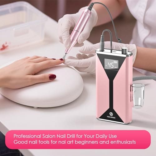 HELIVIVE Professional Electric Nail Drill 45000RPM (Portable & Rechargeable) (with 11 Drill Bits ) Cordless Nail File Machine for Shaping, Polishing & Removing Gel Nails for Salon Home (Pink) - Thumbnail 6