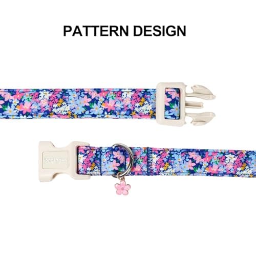 Lionet Paws Floral Dog Collar Summer Wildflowers Daisy Fleabane Collars with Pink Peach Pattern Pendant - Female Girl Dog Collar for Small Medium Dogs S - Thumbnail 6