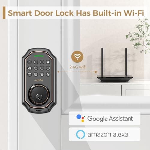 Arpha Keyless Entry Door Lock, WiFi Smart Keypad Front Door Deadbolt, Supports Amazon Alexa Voice Control, Google Assistant, Online App Control, Anti-Peeping Password, One-Time Code, Auto Lock - Thumbnail 2