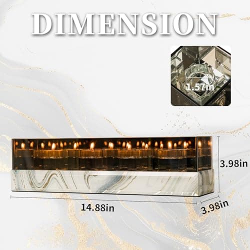 Timetrace Glass Candle Holder Rectangular 4 Candle Seat with Marble Pattern-Tealight and Votive Candles Holders Centerpiece Table Decorations for Home Décor, Dining Room, Kitchen, Patio (White) - Thumbnail 2