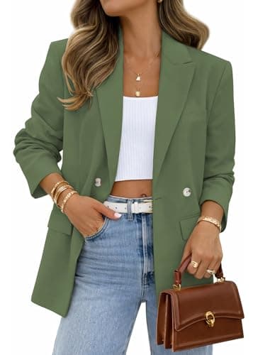 Lazysmile Blazers for Women Business Casual Long Sleeve Lapel Open Front Suit Jacket Office Work Clothes with Pockets Army Green - Image 1