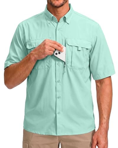 BETBO Men's Short Sleeves Fishing Shirts Button Down Summer Travel Work Shirts with Zipper Pockets(Arona, X-Large) - Image 1