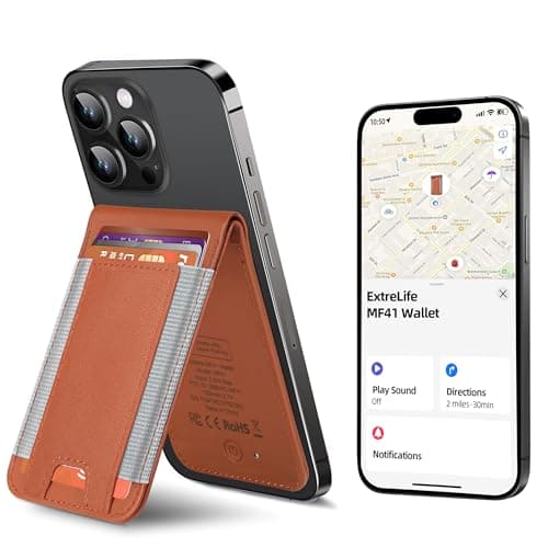 ExtreLife MagSafe Wallet, Work with Apple Find My, Magnetic Phone Wallet Stand for iPhone 17/16/15/14/13/12 Series, 8 Card Holder, RFID Blocking, Rechargeable, Brown - Image 1
