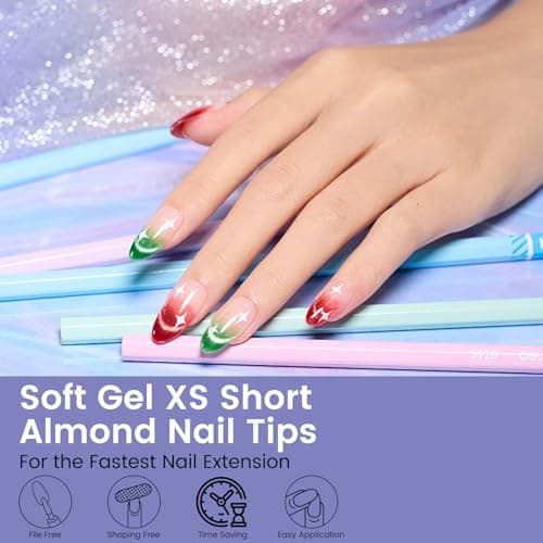 Extra Short Almond Nail Tips: 240Pcs Small Clear Almond Nails Soft Gel Fake Nail Tips for Nail Extension, 12 Sizes Full Cover Clear Press on Nails for Girls for Home DIY Salon - Thumbnail 2