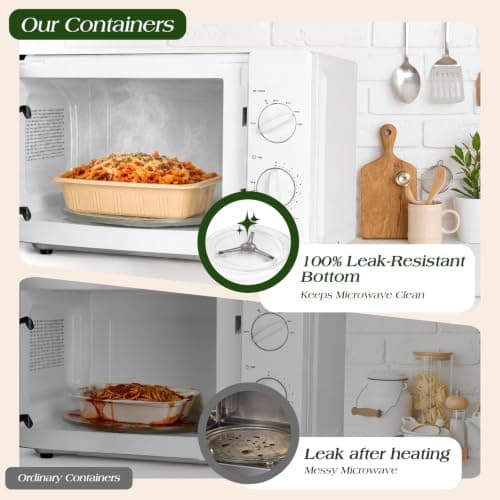 100 Piece (50 Pack) Meal Prep Containers with Lids,32 oz Resuable Cornstarch Material Salad Containers, Plant-based Lunch Boxes, Plastic Take Out Bowls BPA Free, Microwave Freezer Safe, Stackable - Thumbnail 5