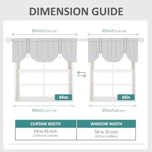Home Queen Adjustable Burlap Tie Up Valances, Semi Sheer Faux Linen Balloon Valences for Office and Living Room, Set of 2, W 54" X L 20", Black - Thumbnail 5