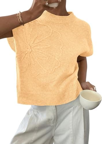 PRETTYGARDEN Women's 2026 Spring Sweater Vest Trendy Flower Knit Short Sleeve Cute Pullover Tank Tops Summer Fashion Clothing (Yellow,Small) - Image 1